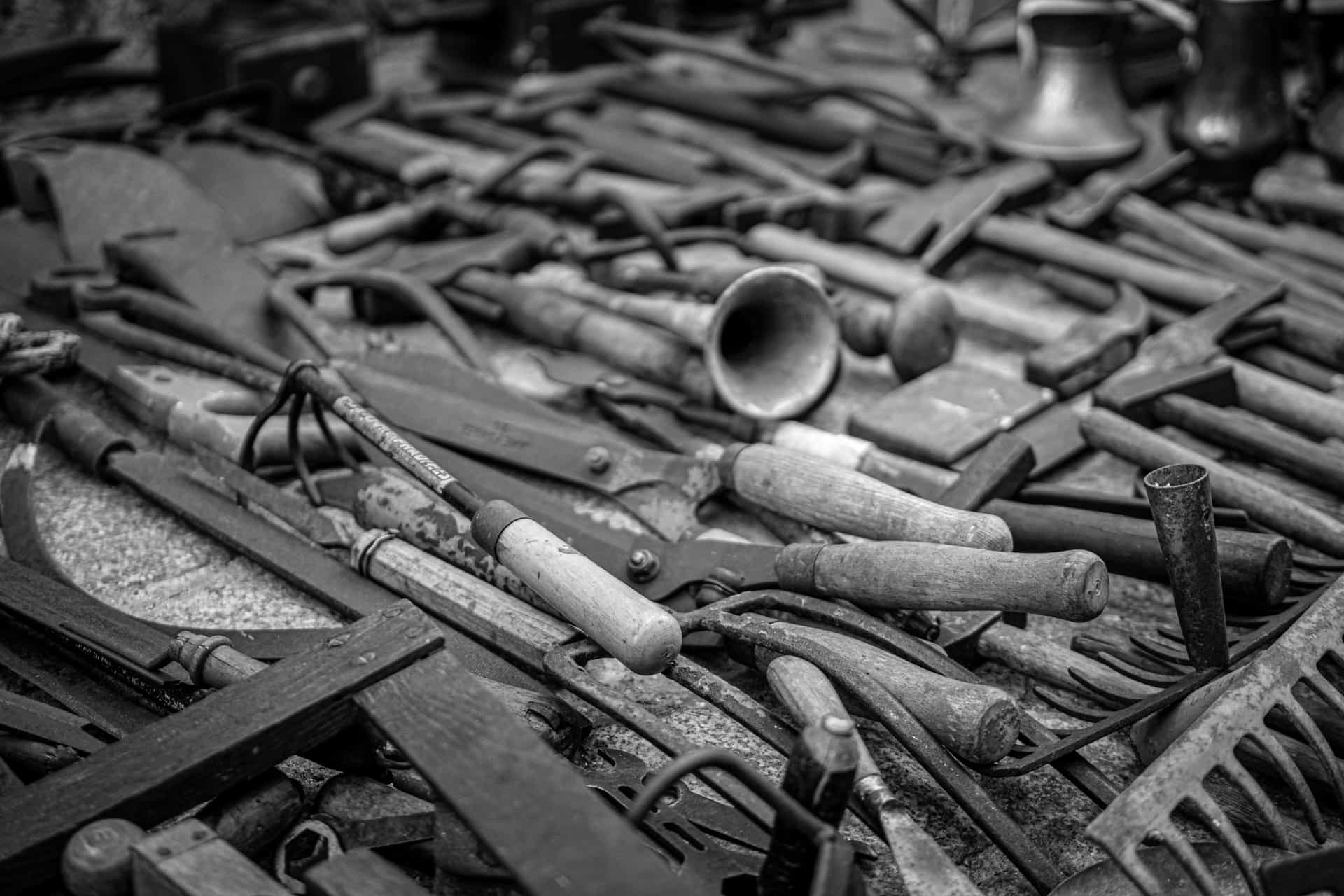 Steel tool blades and irons showing edges and wear